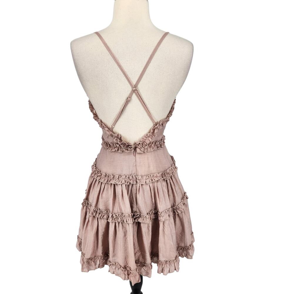 NWT Princess Polly The Dawning Mini Dress Mocha Pink Ruffle Hem Feminine Flirty - Picture 5 of 10